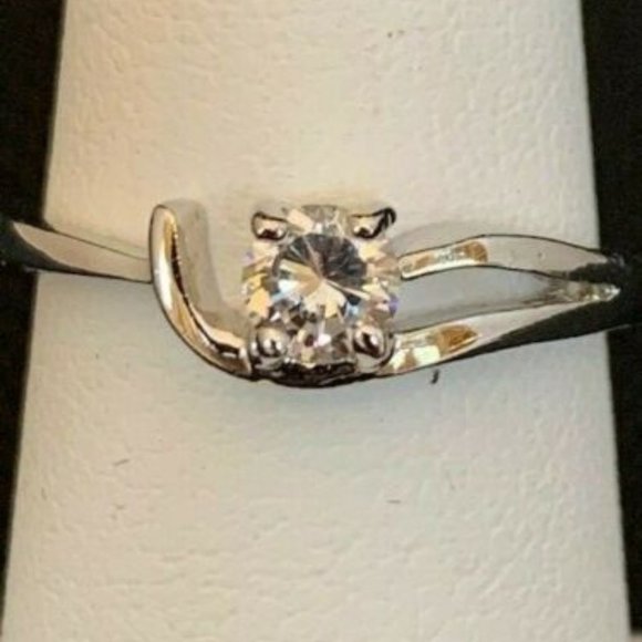 RS Covenant Jewelry - RS Covenant #855 Solitaire Cubic Zirconia Silver Rhodium Plated Ring Size 7